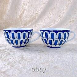 Hermes Bleus d'Ailleurs Tea Cup & Saucer 2 Sets Blue Porcelain Tableware withCase