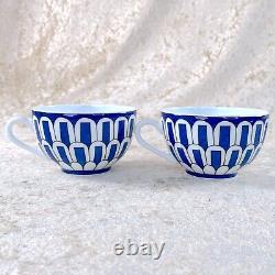 Hermes Bleus d'Ailleurs Tea Cup & Saucer 2 Sets Blue Porcelain Tableware withCase