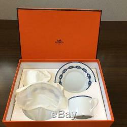 Hermes Chaine D'ancre Cup and Saucer 2 set Blue Dinnerware coffee M149