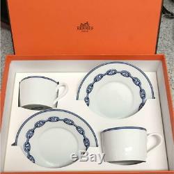 Hermes Chaine D'ancre Cup and Saucer 2 set with Box Blue Dinnerware coffee M20
