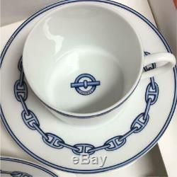 Hermes Chaine D'ancre Cup and Saucer 2 set with Box Blue Dinnerware coffee M20