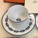 Hermes Chaine D'ancre Cup And Saucer 2 Set With Box Blue Dinnerware Coffee R15