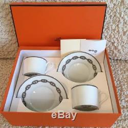 Hermes Chaine D'ancre Cup and Saucer 2 set with Box Platinum Silver coffee 198