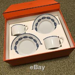 Hermes Chaine D'ancre Demitasse Cup and Saucer 2 set Blue Espresso Withbox