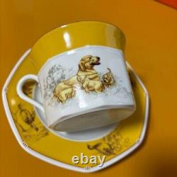 Hermes Cup & Saucer France Porcelain Chasse Yellow Labrador 6.7in With Box