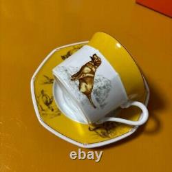 Hermes Cup & Saucer France Porcelain Chasse Yellow Labrador 6.7in With Box