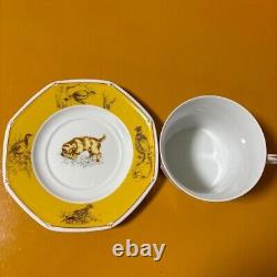 Hermes Cup & Saucer France Porcelain Chasse Yellow Labrador 6.7in With Box