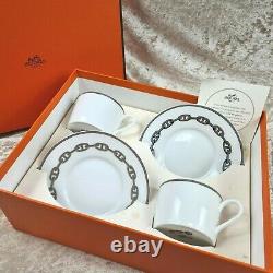 Hermes Cup & Saucer x 2 sets CHAINE D'ANCRE PLATINUM Authentic withBox (UNUSED)