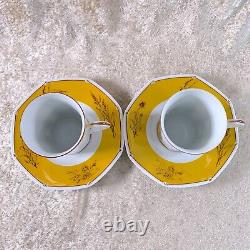 Hermes Demitasse Cup & Saucer Basset Hound Dog Yellow Porcelain Tableware 2 Sets