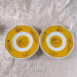 Hermes Demitasse Cup & Saucer Basset Hound Dog Yellow Porcelain Tableware 2 Sets