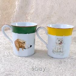 Hermes Demitasse Cup & Saucer Dog West Highland White &Poitevin Porcelain 2 Sets