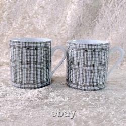 Hermes Demitasse Cup & Saucer Mosaique Au 24 Platinum 2 Sets Tableware withCase