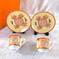 Hermes Demitasse Cup & Saucer Porcelain Tableware AFRICA ORANGE 2 Sets withCase