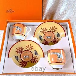 Hermes Demitasse Cup & Saucer Porcelain Tableware AFRICA ORANGE 2 Sets withCase