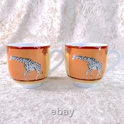 Hermes Demitasse Cup & Saucer Porcelain Tableware AFRICA ORANGE 2 Sets withCase