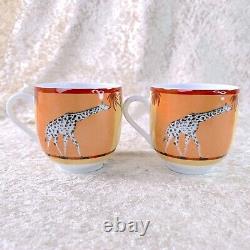 Hermes Demitasse Cup & Saucer Porcelain Tableware AFRICA ORANGE 2 Sets withCase