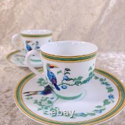 Hermes Demitasse Cup & Saucer Porcelain Toucans 2 Sets Porcelain Tableware withBox