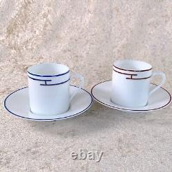 Hermes Demitasse Cup Saucer Rhythm Blue Red Rythme 2 Sets Porcelain Tableware