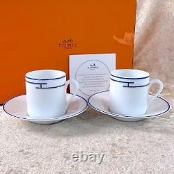 Hermes Demitasse Cup Saucer Rhythm Blue Rythme 2 Sets Porcelain Tableware withBox