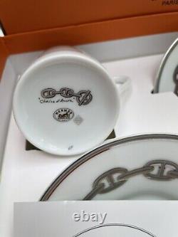 Hermes Espresso Cup & Saucer Set of 2 CHAINE D'ANCRE PLATINUM with Box (New)
