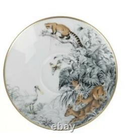 Hermes France Porcelain Carnets d'Equateur 12 Oz. Cups & Saucer New Animal Print