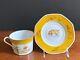 Hermes France Porcelain Chasse Yellow Breakfast Cup & Saucer, Figural Dogs, Mint