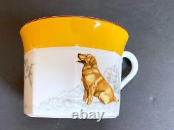 Hermes France Porcelain Chasse Yellow breakfast cup & saucer, Figural Dogs, mint