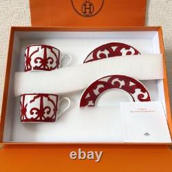 Hermes Gadalquivir Tea Cup & Saucer Set Red Porcelain 160ml Capacity