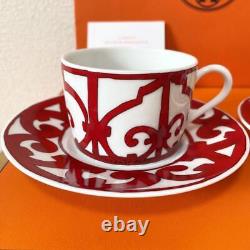Hermes Gadalquivir Tea Cup & Saucer Set Red Porcelain 160ml Capacity