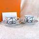 Hermes Guadalquivir Platinum Tea & Cup Saucer Porcelain Tableware 2 Sets Withbox