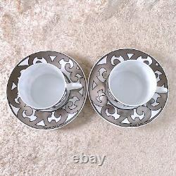 Hermes Guadalquivir Platinum Tea & Cup Saucer Porcelain Tableware 2 Sets withBox