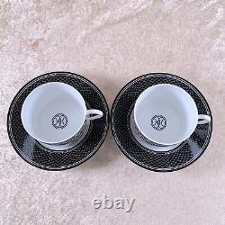 Hermes Large Morning Breakfast Soup Cup Saucer H Deco Porcelain 2 Sets with Box