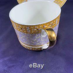 Hermes MOSAIQUE Au 24 (GOLD BAND, SILVER MOSAIC, SMOOTH) Cup & Saucer 2 1/2