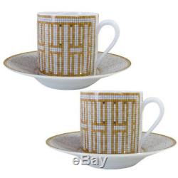 Hermes Mosaique au 24 Coffee Cup & Saucer Set of 2 Gold Porcelain Dinnerware 36