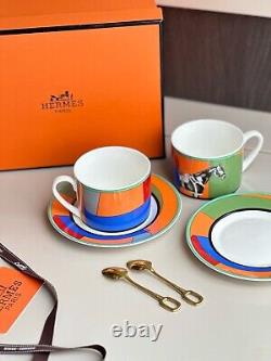 Hermès Paris Balcon du Guadalquivir Porcelain Tea Cup and Saucer Set Of Two