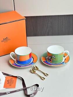 Hermès Paris Balcon du Guadalquivir Porcelain Tea Cup and Saucer Set Of Two