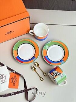 Hermès Paris Balcon du Guadalquivir Porcelain Tea Cup and Saucer Set Of Two