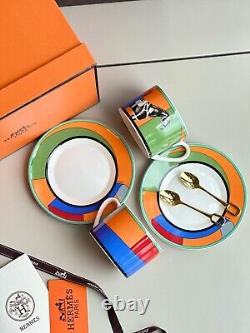 Hermès Paris Balcon du Guadalquivir Porcelain Tea Cup and Saucer Set Of Two