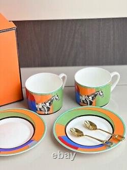 Hermès Paris Balcon du Guadalquivir Porcelain Tea Cup and Saucer Set Of Two