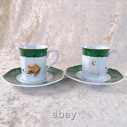 Hermes Paris Demitasse Cup & Saucer Dog Green Porcelain Tableware 2 Sets