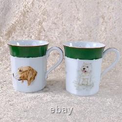 Hermes Paris Demitasse Cup & Saucer Dog Green Porcelain Tableware 2 Sets