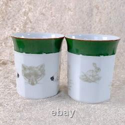 Hermes Paris Demitasse Cup & Saucer Dog Green Porcelain Tableware 2 Sets