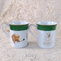 Hermes Paris Demitasse Cup & Saucer Dog Green Porcelain Tableware 2 Sets