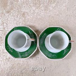 Hermes Paris Demitasse Cup & Saucer Dog Green Porcelain Tableware 2 Sets