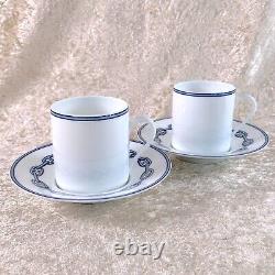 Hermes Paris Demitasse Cup Saucer Pair Sets CHAINE D'ANCRE BLUE 2 Sets