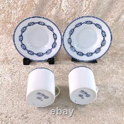 Hermes Paris Demitasse Cup Saucer Pair Sets CHAINE D'ANCRE BLUE 2 Sets