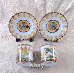 Hermes Paris Demitasse Cup & Saucer Patchwork Brazil Porcelain Tableware 2 Sets