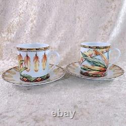 Hermes Paris Demitasse Cup & Saucer Patchwork Brazil Porcelain Tableware 2 Sets