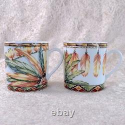 Hermes Paris Demitasse Cup & Saucer Patchwork Brazil Porcelain Tableware 2 Sets