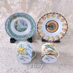 Hermes Paris Demitasse Cup & Saucer Patchwork Porcelain Tableware Set of 2